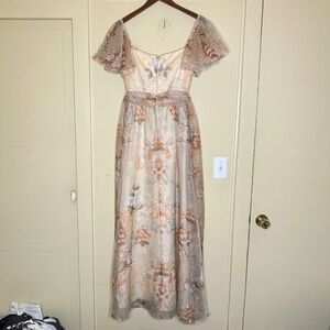 Vintage Floral Maxi Dress in Cream and Orange
